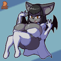 alternate_color anthro big_breasts black_body black_fur black_hair black_nose black_wings breasts brown_eyes butt cape clothing cosplay eyelashes female female_anthro food fur glistening glistening_breasts gloves grin hair handwear huge_breasts legwear lips looking_at_viewer outline plant potato red_lips smile solo tail vegetable white_cape white_clothing white_gloves white_handwear white_legwear white_outline wings epicpotatolord sega sonic_the_hedgehog_(series) rouge_the_bat bat mammal 1:1 digital_media_(artwork) pixel_(artwork)