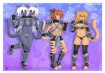 2_heads 3_breasts abs anthro border breasts female group male multi_breast multi_head white_border shinn claude_(flafty) felicia_(flafty) leona_(flafty) domestic_cat felid feline felis mammal pantherine tiger