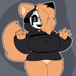 3_toes 4_fingers anthro big_breasts black_clothing black_hoodie black_topwear bodily_fluids bottomless breasts clothed clothing eyebrows eyelashes featureless_crotch feet female fingers fur grey_background hair hair_over_eye hoodie huge_breasts inner_ear_fluff looking_at_viewer open_mouth open_smile orange_body orange_fur orange_hair outline raised_tail simple_background smile solo standing tail tears thick_thighs three-quarter_view toes topwear tuft white_mask white_outline wide_hips xcrst1 mario_bros nintendo domestic_cat felid feline felis mammal shyguy 2024 aliasing digital_media_(artwork) flat_colors portrait three-quarter_portrait