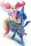 ambiguous_gender braixen canine carrying digitigrade fennec fox happy lifting looking_at_viewer lucario mammal nintendo open_mouth plain_background pokémon red_eyes shiron_(artist) smile video_games waving white_background wide_hips
Rating: Safe
Score: 19
User: chdgs
Date: April 01, 2014