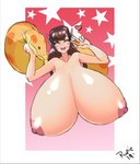 areola big_breasts breasts brown_hair electronics female feral hair headphones heart_symbol huge_breasts hyper hyper_breasts light_body light_skin nipples nude simple_background star white_background yellow_sclera rupie_(artist) blizzard_entertainment overwatch d.va_(overwatch) human mammal reptile scalie snake 3d_(artwork) digital_media_(artwork)