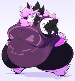 anthro big_breasts black_bottomwear black_clothing black_pants bottomwear breasts clothing ear_piercing female fur gesture hand_gesture horn huge_breasts long_ears looking_at_viewer neck_tuft obese obese_anthro obese_female overweight overweight_anthro overweight_female pants piercing pink_body pink_fur red_eyes shirt solo t-shirt thick_thighs topwear tuft v_sign weighty-kyte blythe_(weighty-kyte) bovid caprine goat mammal 2025
