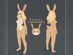 anthro blonde_hair blue_eyes breasts buckteeth butt eyewear female fur genitals glasses hair multicolored_body navel nipples pussy scut_tail short_tail solo tail tan_body tan_fur teeth two_tone_body pompsadoodle breezie_(breezybrie) lagomorph leporid mammal rabbit hi_res model_sheet