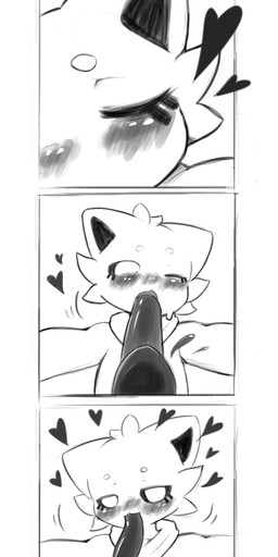 ambiguous_gender anthro black_sclera blush circle_eyebrows close-up extreme_french_kiss eyebrows first_person_view four_frame_image french_kissing heart_symbol hug kissing kissing_viewer long_tongue looking_at_viewer looking_pleasured open_mouth simple_background smooth_skin solo tongue tongue_out white_body white_eyes shuiyee shuiye_(shuiyee) ambiguous_species absurd_res comic hi_res monochrome