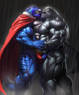 abs anthro barazoku barbel_(anatomy) beard biceps big_muscles blue_body blue_clothing blue_fur blue_hair blue_thong blue_underwear bulge butt cape clothed clothing deltoids duo eyes_closed facial_hair flesh_whiskers forearm_muscles french_kissing fur grey_body grey_fur hair huge_muscles kissing male male/male multicolored_body multicolored_fur muscular muscular_male muscular_thighs nipples obliques outside pecs raining red_cape red_clothing red_thong red_underwear striped_body striped_fur stripes tail thong thong_only topless triceps underwear underwear_only vein veiny_muscles wet wet_body wet_fur white_body white_fur white_hair echin mythology elseong esonver_(character) canid canine canis dragon eastern_dragon felid hybrid mammal mythological_creature mythological_scalie pantherine scalie tiger wolf 2022 hi_res