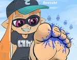 crush curling_toes fangs feet female foot_crush foot_fetish foot_focus group hair humanoid_feet ink macro nails orange_hair pink_eyes plantigrade size_difference smile squish teeth tentacles toenails toes nintendo splatoon inkling_girl kuroi_(kuroiwolf) cephalopod humanoid inkling marine mollusk digital_drawing_(artwork) digital_media_(artwork) shaded simple_shading