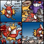 alakazam ambiguous_gender animated animated_comic anthro barbel_(anatomy) comic english_text feral fish flesh_whiskers fur generation_1_pokemon gengar gold_body golem_(pokemon) group horn humor magikarp marine nintendo no_pupils open_mouth pokeball pokemon pokemon_(species) red_body red_sclera rhydon seedatart short_playtime teeth text the_fresh_prince_of_bel-air