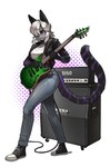 5_fingers anthro black_body black_fur bottomwear breasts clothed clothed_anthro clothed_female clothing electric_guitar female fingers footwear front_view fully_clothed fully_clothed_anthro fully_clothed_female fur guitar hair holding_object jacket musical_instrument open_clothing open_jacket open_mouth open_topwear pants plucked_string_instrument shoes simple_background solo standing string_instrument teeth tongue topwear white_hair pgm300 felid feline mammal 2025 absurd_res digital_media_(artwork) hi_res