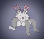 2_heads anthro big_breasts breasts conjoined duo female multi_head nipples nude solo wide_dicephalous theyton disney zootopia judy_hopps lagomorph leporid mammal rabbit digital_media_(artwork) hi_res