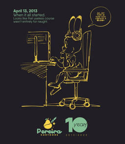 ambiguous_anthro ambiguous_gender anthro chair clothed clothing computer dialogue electronics fully_clothed furniture sitting smile solo teeth text joaoppereiraus joao_(joaoppereiraus) lagomorph leporid mammal rabbit 2023 english_text hi_res