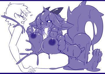 anthro breast_play breasts duo eyewear fellatio female genitals glasses goo_transformation horn human_on_anthro human_to_anthro interspecies male male/female oral paws penile penis sex simple_background smile species_transformation surprised tail titfuck tongue tongue_out transformation white_background mxl mythology dragon goo_creature human mammal mythological_creature mythological_scalie scalie 2020 hi_res