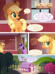 2013 3:4 applejack_(mlp) blonde_hair clothing comic cowboy_hat cutie_mark dialogue earth_pony ellipsis english_text equid equine female feral friendship_is_magic fur green_eyes hair hasbro hat headgear headwear hi_res horn horse mammal multicolored_hair my_little_pony mythological_creature mythological_equine mythology pinkie_pie_(mlp) plant pony purple_body purple_eyes purple_fur purple_hair quadruped smile syoee_b tail text tree twilight_sparkle_(mlp) two_tone_hair unicorn