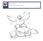 anthro ask_blog averyshadydolphin big_breasts breasts cleavage clothed clothing dragon dress female gesture huge_breasts jou monochrome mythological_creature mythological_scalie mythology question_mark royalty scalie shrug solo terrajou