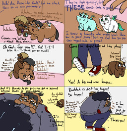 ambiguous_gender baby_talk beard black_hair blue_body blue_eyes blue_fur bodily_fluids bottomwear brown_body brown_fur brown_hair clothed clothing crying dialogue door facial_hair family female feral footwear fur greeting group hair horn hug jacket male orange_body orange_eyes orange_fur pants purple_body purple_fur shoes simple_background tears text topwear white_body white_fur wings young young_ambiguous young_feral nekuchan fluffy_pony mythology brownie_(fluffy_pony) cocoa_(fluffy_pony) equid equine fluffy_pony_(species) human mammal mythological_creature mythological_equine winged_unicorn english_text father_(lore) father_and_child_(lore) mother_(lore) mother_and_child_(lore) mother_and_father_(lore) parent_(lore) parent_and_child_(lore) sibling_(lore)