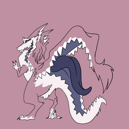 ambiguous_gender anthro fur looking_at_viewer open_mouth pink_background pink_body pink_fur side_view simple_background solo standing tongue tongue_out what_has_science_done white_body white_fur unknown_artist sergal 1:1