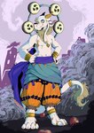 anthro ear_expansion ear_piercing electricity expansion horn long_ear_lobes male navel nipples piercing smile smirk solo tail tomoe_(symbol) elishiia mythology one_piece enel dragon mythological_creature mythological_scalie scalie hi_res