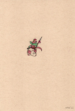 clothing duo green_body hat headgear headwear melee_weapon micro pink_ears pink_tail polearm simple_background spear tail textured_background weapon run_rabbit_bounce gobtober gobtober_2022 goblin humanoid mammal mouse murid murine rodent hi_res