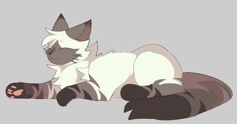 ambiguous_gender brown_body brown_fur brown_tail eyes_closed feral fur grey_background lying on_front simple_background smile solo tail tan_body tan_fur bloowolfy warriors_(book_series) fan_character domestic_cat felid feline felis mammal 2025 digital_drawing_(artwork) digital_media_(artwork) full-length_portrait hi_res portrait
