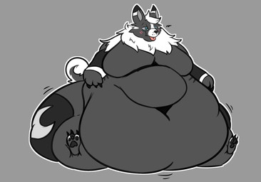 anthro belly belly_overhang big_belly big_moobs biped black_body black_fur black_pawpads blue_eyes blush blush_lines claws deep_navel expansion eyewear eyewear_only feet fur glasses glasses_only grey_background grey_body grey_fur hair hindpaw huge_belly huge_moobs immobile male moobs morbidly_obese morbidly_obese_anthro morbidly_obese_male narrowed_eyes navel neck_tuft nude obese obese_anthro obese_male overweight overweight_anthro overweight_male pawpads paws rectangular_glasses simple_background sitting solo tail thick_thighs three-quarter_view tongue tongue_out tuft wearing_glasses weight_gain white_body white_fur white_hair wide_hips camuushamuu kade_(stuffedstag) canid canine canis domestic_dog husky mammal nordic_sled_dog spitz 2018 digital_drawing_(artwork) digital_media_(artwork) full-length_portrait hi_res portrait sequence