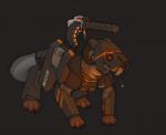 adjot ambiguous_gender armor canid canine cannon cybernetics cyborg deimanca feral futuristic grey_background machine mammal paws quadruped ranged_weapon simple_background solo turret weapon