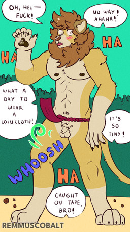 anthro balls blush clothing crotch_tuft embarrassed exposed flaccid foreskin genitals gloves_(marking) group humiliation leg_markings male markings micropenis muscular muscular_anthro muscular_male nipples outside pawpads penis penis_humiliation profanity small_penis small_penis_humiliation socks_(marking) text tuft underwear unretracted_foreskin remmus_cobalt lakota_lander felid lion mammal pantherine 4k 9:16 absurd_res comic english_text hi_res