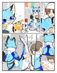 4_fingers anthro balloon biped black_ear_tips black_markings blue_body blue_eyes blue_fur blue_markings claws clothed clothed_human clothing costume countershade_fur countershade_tail countershade_torso countershading devious_grin dipstick_ears ear_markings fingerless_(marking) fingers front_view fur fursuit group handpaw human_to_anthro inflatable interrobang male markings multicolored_ears nude_anthro open_mouth open_smile pawpads paws permanent_transformation question_mark rear_view smile solo_focus species_transformation speech_bubble standing suit_transformation tail tail_motion text tongue transformation white_markings yellow_pawpads yellow_tongue zipper matsuda human mammal marine 2024 absurd_res colored comic hi_res japanese_text translation_request