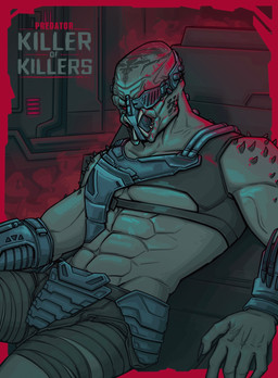 5_fingers abs armor claws clothed clothing detailed_background finger_claws fingers leg_wraps male muscular muscular_humanoid muscular_male red_eyes sitting solo wraps enime_02 predator:_killer_of_killers_(film) predator_(franchise) alien humanoid yautja hi_res