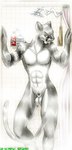 0r0ch1 2003 abs animal_genitalia anthro balls biped calorath_(character) cougar curtains felid feline front_view fully_sheathed fur genitals green_eyes grey_body grey_fur looking_at_viewer male mammal muscular muscular_anthro muscular_male nipple_piercing nipple_ring nipples nude pecs piercing ring_piercing sheath shower shower_head solo standing tail tail_between_legs wet white_balls