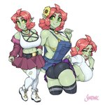 bent_over big_breasts big_butt bottomwear breasts butt cleavage clothed clothing female footwear hair humanoid_pointy_ears not_furry pointy_ears red_hair shoes side_boob simple_background skirt solo thick_thighs under_boob white_background wide_hips shardanic anart_(cliffpadfoot) goblin humanoid 1:1 hi_res