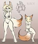 4_toes anthro barefoot big_butt bikini butt clothing digitigrade feet female green_eyes hair simple_background solo swimwear thick_thighs toes two-piece_swimsuit kittellox_(artist) blanche_(kittellox) canid canine fox mammal hi_res model_sheet