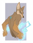 anthro brown_body brown_fur electricity fur hexagon lightning male nude simple_background solo superpower superpowers tattoo demicoeur tukamos_(character) canid canine canis coyote mammal digital_media_(artwork) half-length_portrait portrait