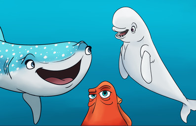 blue_background blue_body blue_eyes brown_eyes cetacean_tail dorsal_fin female feral fin gills group happy looking_at_viewer male open_mouth orange_body simple_background spots tail trio underwater water white_body white_fin white_spots white_tail macrolago disney finding_dory finding_nemo pixar bailey_(finding_dory) destiny_(finding_dory) hank_(finding_dory) aquatic beluga carpet_shark cetacean fish giant_pacific_octopus mammal monodontid shark toothed_whale whale_shark 2026 hi_res