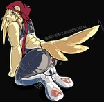 anthro blonde_hair hair heart_pawpads kerchief male null_bulge null_stimulation pawpads pool_toy solo squish_(sound_effect) tail tail_motion tailwag xegony arc_system_works guilty_gear axl_low animate_inanimate