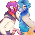 anthro beak blue_body blue_fur cheek_to_cheek cheek_tuft circumcised duo face_squish face_to_face face_touching facial_tuft feathers fluffy foreskin fur genitals glistening glistening_body grey_eyes hand_on_hip humanoid_genitalia humanoid_penis kissing looking_at_viewer male male/male multicolored_body multicolored_fur neck_tuft penis penis_kissing simple_background smile squish tuft white_background white_body white_eyes white_fur yellow_eyes lebibien accipitriform avian bird galliform humanoid king_vulture new_world_vulture peafowl phasianid vulture 1:1 hi_res