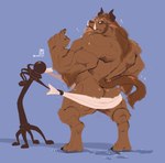 anthro back_muscles big_arms big_hands blue_eyes brown_body brown_fur bubble butt butt_polish claws digitigrade drying fur horn looking_at_viewer looking_back looking_back_at_viewer male monotone_background muscular muscular_arms muscular_legs solo sparkles towel tusks water wet ginkko beauty_and_the_beast disney beast_(disney) animate_inanimate hybrid mammal monster absurd_res digital_media_(artwork) hi_res watermark