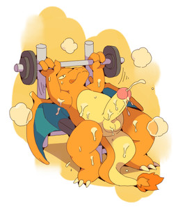 anthro balls biped bodily_fluids breath cum cum_string cumshot ejaculation erection exercise fire genital_fluids genitals hands-free humanoid_genitalia humanoid_penis male nude orgasm penis solo spontaneous_ejaculation sweat tongue tongue_out weightlifting wings workout rokuyon nintendo pokemon charizard generation_1_pokemon pokemon_(species) 2019 digital_media_(artwork)