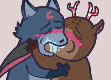 3_fingers anthro antlers black_cape black_clothing blue_body blue_fur blush bodily_fluids brown_body brown_fur candy candy_cane cape clothing countershade_fur countershading dessert disgust drooling drooling_on_partner duo extreme_french_kiss eyebrows eyelashes eyes_closed female fingers food french_kissing funny_face fur holidays hooves horn humor interspecies interspecies_romance kissing male male/female markings moon moon_(marking) romantic romantic_couple saliva saliva_on_mouth simple_background snout what tailsfoxy blushcrunch_studio christmas dandy's_world halloween mythology roblox yoshi_and_toad_kissing eclipse_(dandy's_world) rudie_(dandy's_world) canid canine canis cervine deer mammal mythological_canine mythological_creature new_world_deer reindeer werecanid werecanine werecreature werewolf wolf 2025 digital_media_(artwork) meme