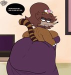 anthro big_butt breast_squish breasts brown_body brown_fur butt butt_jiggle clothing crossgender crown dialogue dress female fur headgear huge_butt jiggling lips mtf_crossgender shaking_butt solo squish super_crown text thick_bottom_lip jacky-arts cartoon_network mario_bros nintendo regular_show rigbette_(benson_dancing) rigby_(regular_show) mammal procyonid raccoon 2023 animated digital_media_(artwork) english_text hi_res short_playtime