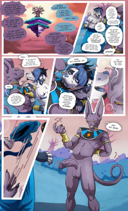 anthro balls biped dialogue dialogue_box duo genitals glans half-erect humanoid_genitalia humanoid_penis male male/male penis purple_balls purple_body purple_glans purple_penis purple_skin purple_tail speech_bubble tail text teastuff dragon_ball dragon_ball_super beerus canid canine felid feline mammal 2025 absurd_res colored comic english_text hi_res