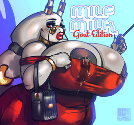 anthro areola big_breasts blush bodily_fluids breasts clothed clothed_anthro clothed_female clothing dress ear_piercing ear_ring eyewear female fur glasses horn horn_jewelry horn_ring huge_breasts jewelry lactating lips lipstick makeup mature_anthro mature_female nipple_piercing nipples piercing purse red_clothing red_dress red_eyes red_lipstick ring_(jewelry) ring_piercing solo text thick_lips wearing_glasses white_body white_fur djpuppeh undertale_(series) toriel boss_monster_(undertale) bovid caprine goat mammal 2026 absurd_res english_text hi_res