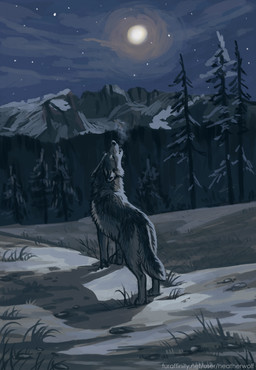 ambiguous_feral ambiguous_gender black_nose breath ears_back eyes_closed feral fur grey_body grey_fur howl moon night open_mouth outside pivoted_ears plant solo text tree whiskers heatherwolf chase_(chase-w) canid canine canis mammal wolf hi_res url