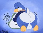 after_vore anthro backsack balls belly big_belly big_butt bone butt clothed clothing coat digested digestion genitals male partially_clothed presenting presenting_hindquarters rear_view short_stack skull solo topwear vore henrique_rick nubby_(henrique_rick) avian bird penguin digital_drawing_(artwork) digital_media_(artwork) hi_res