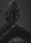 3_fingers 3_toes bound breasts butt butt_zipper chain clothing feet female fingers looking_back mask nipples not_furry rear_view simple_background solo tight_clothing toes zipper impracticalart bioware electronic_arts mass_effect tali'zorah alien alien_humanoid humanoid quarian 2020 digital_media_(artwork) hi_res