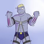 1:1 anthro bdsm bondage bottomwear bound clothed clothing fuze generation_1_pokemon hi_res jock jockstrap macho_brace machoke male muscular muscular_anthro muscular_male nintendo pokemon pokemon_(species) shorts solo topless underwear worried