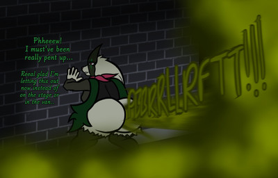 alley anthro big_butt bottomless butt clothed clothing dialogue fart fart_cloud fart_fetish female footwear fur green_body green_fart_cloud green_fur hand_on_wall huge_butt hyper hyper_fart mask rear_view shoes solo text thick_thighs topwear wide_hips yikki nintendo pokemon rosaria_(yikki) generation_9_pokemon meowscarada pokemon_(species) 2024 absurd_res digital_drawing_(artwork) digital_media_(artwork) english_text hi_res
