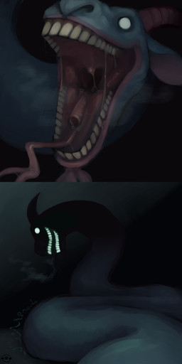 ambiguous_gender bodily_fluids bovid_horn breath breathing caprine_horn dark_room dripping feral forked_tongue glowing glowing_eyes glowing_teeth goat_ears goat_horn horn larger_pred lips macro mouth_shot open_mouth oral_vore pink_lips pink_tongue prey_pov rumbling_stomach saliva saliva_drip saliva_on_tongue saliva_string serpentine shadow shadow_face size_difference slithering solo teeth tongue uvula vore white_eyes windpipe analog_vorer garten_of_banban ramamba_(garten_of_banban) bovid caprine clay_creature goat hybrid mammal monster reptile scalie snake 1:2 absurd_res hi_res