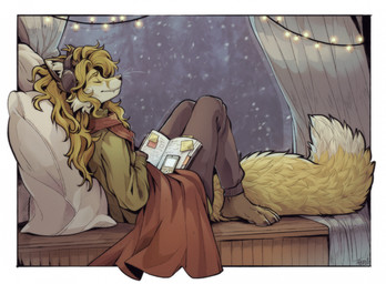 anthro barefoot bedding biped blanket blonde_eyebrows blonde_hair book border bottomwear brown_body brown_bottomwear brown_clothing brown_feet brown_fur brown_hands brown_pants brown_pawpads claws closed_smile clothed clothed_anthro clothed_male clothing countershading curtains cute_fangs dipstick_tail electronics eyebrows eyes_closed facial_markings fangs feet fluffy fluffy_tail fully_clothed fully_clothed_anthro fully_clothed_male fur green_clothing green_sweater green_topwear grey_claws hair happy head_markings headphones humanoid_heel inner_ear_fluff inside knees_pulled_up long_hair long_tail male male_anthro markings monotone_bottomwear monotone_clothing monotone_hair monotone_pants monotone_scarf monotone_sweater monotone_topwear mouth_closed multicolored_body multicolored_fur one_fang open_book outside_border pants pawpads pillow plantigrade plantigrade_pawpads post-it_note reclining red_blanket red_scarf relaxing scarf side_view sitting smile snaggle_tooth snout snout_markings snow snowing snowing_outside solo sweater tail tail_markings tan_ears tan_markings tan_nose teeth toe_claws toes topwear tuft white_body white_border white_countershading white_fur white_inner_ear white_inner_ear_fluff white_markings white_tail_tip white_tuft window yellow_body yellow_fur yellow_tail tatujapa edgar_vladilisitsa canid canine fox mammal 2025 dated digital_drawing_(artwork) digital_media_(artwork) full-length_portrait hi_res portrait shaded signature