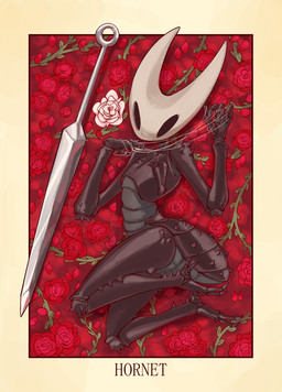 2_horns 4_fingers alternate_form anthro arthropod_abdomen black_body black_eyes empty_eyes exoskeleton female fingers flower horn lying melee_weapon nude plant red_flower solo text thread weapon box_chan hollow_knight_(franchise) team_cherry hornet_(hollow_knight) arthropod 2025 character_name english_text hi_res