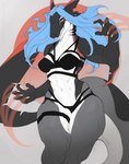 5_fingers abs anthro blue_hair breasts claws clothed clothing ear_piercing female fingers gauged_ear hair midriff navel non-mammal_breasts piercing solo yellow_eyes vexstacy fish marine shark 2022 digital_media_(artwork) hi_res