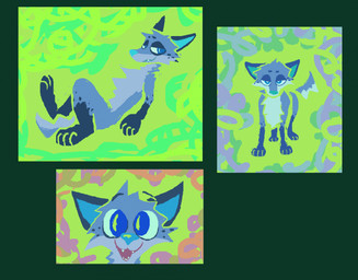 abstract_background anthro blue_body blue_eyes blue_fur blue_inner_ear blue_nose cheek_tuft countershading facial_tuft feral freckled_face freckles fur green_background male simple_background solo toony tuft demensa emil_(demensa) canid canine canis coyote domestic_dog mammal 2025 hi_res